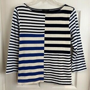 J. CREW - Navy Striped Color Block Boatneck 3/4 Sleeve T-Shirt Top size Small